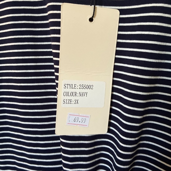 Navy Striped Jersey Dress Fits 2x - Picture 2 of 2